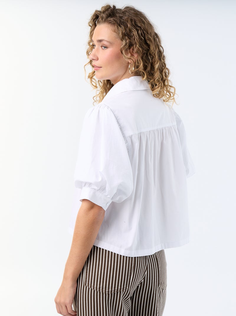 Camisa de manga curta em balão Branco - Kiabi