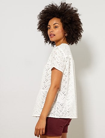 Camisa de manga curta em bordado inglês - Kiabi