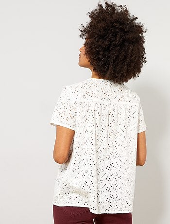 Camisa de manga curta em bordado inglês - Kiabi