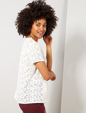 Camisa de manga curta em bordado inglês - Kiabi