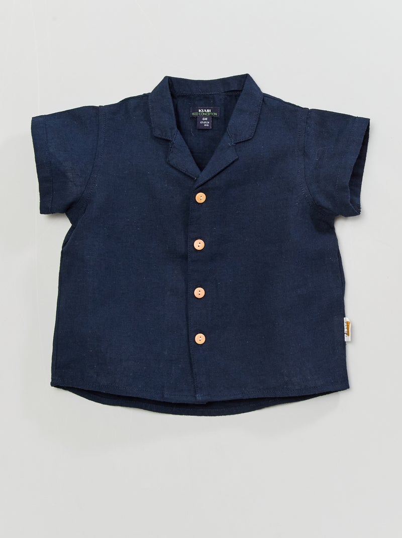 Camisa de manga curta em dois materiais Azul Marinho - Kiabi