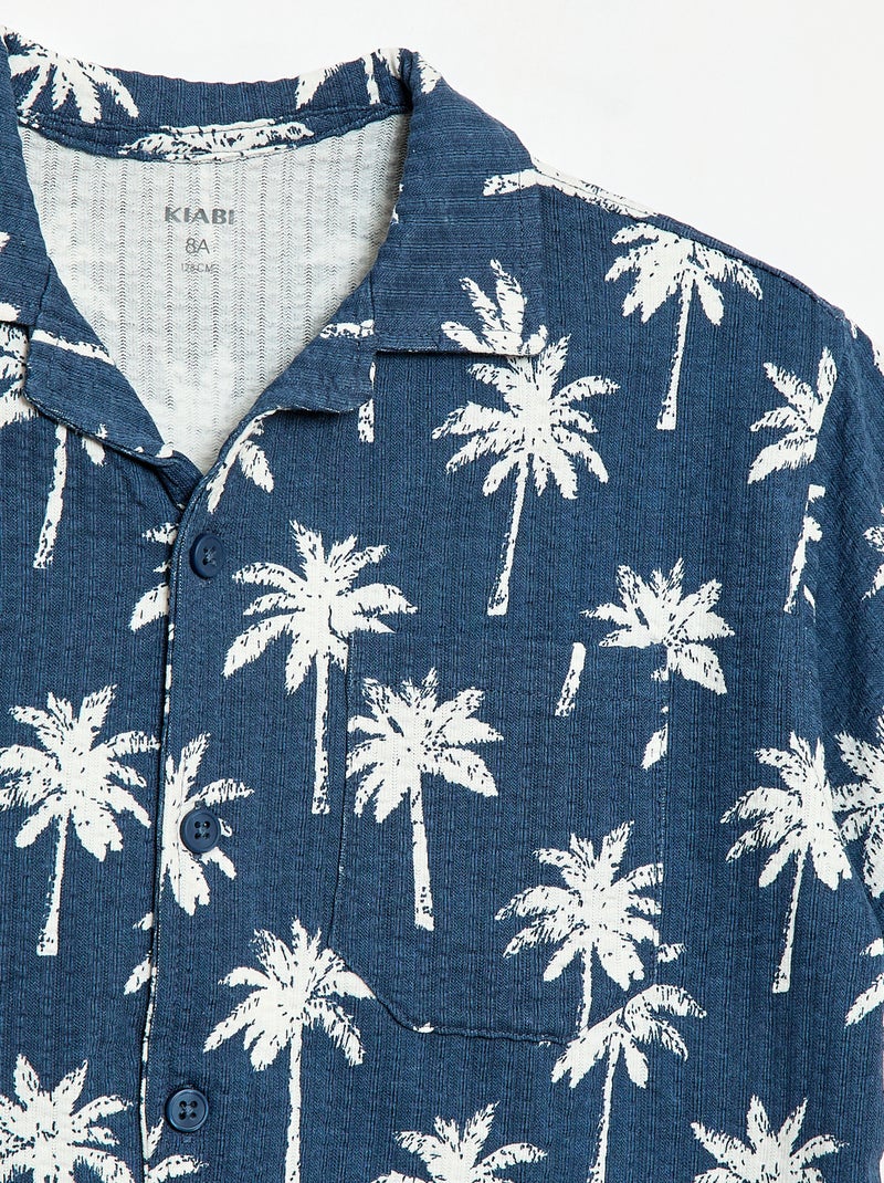 Camisa de manga curta em favo de mel Azul - Kiabi
