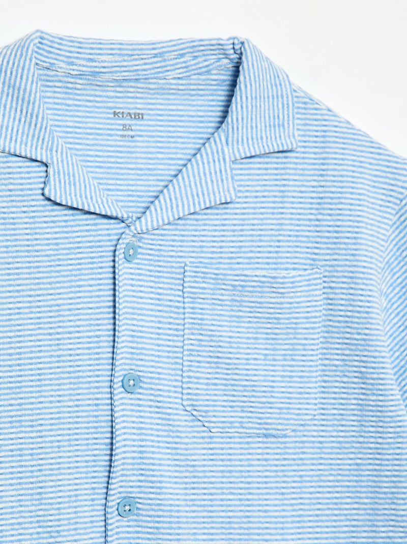 Camisa de manga curta em favo de mel Azul - Kiabi
