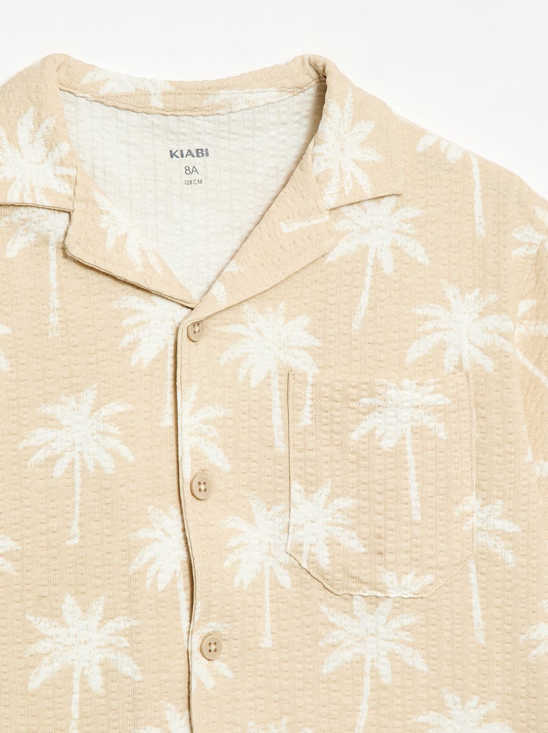 Camisa de manga curta em favo de mel Bege - Kiabi