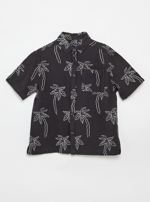 Camisa de manga curta em gaze de algodão - Kiabi