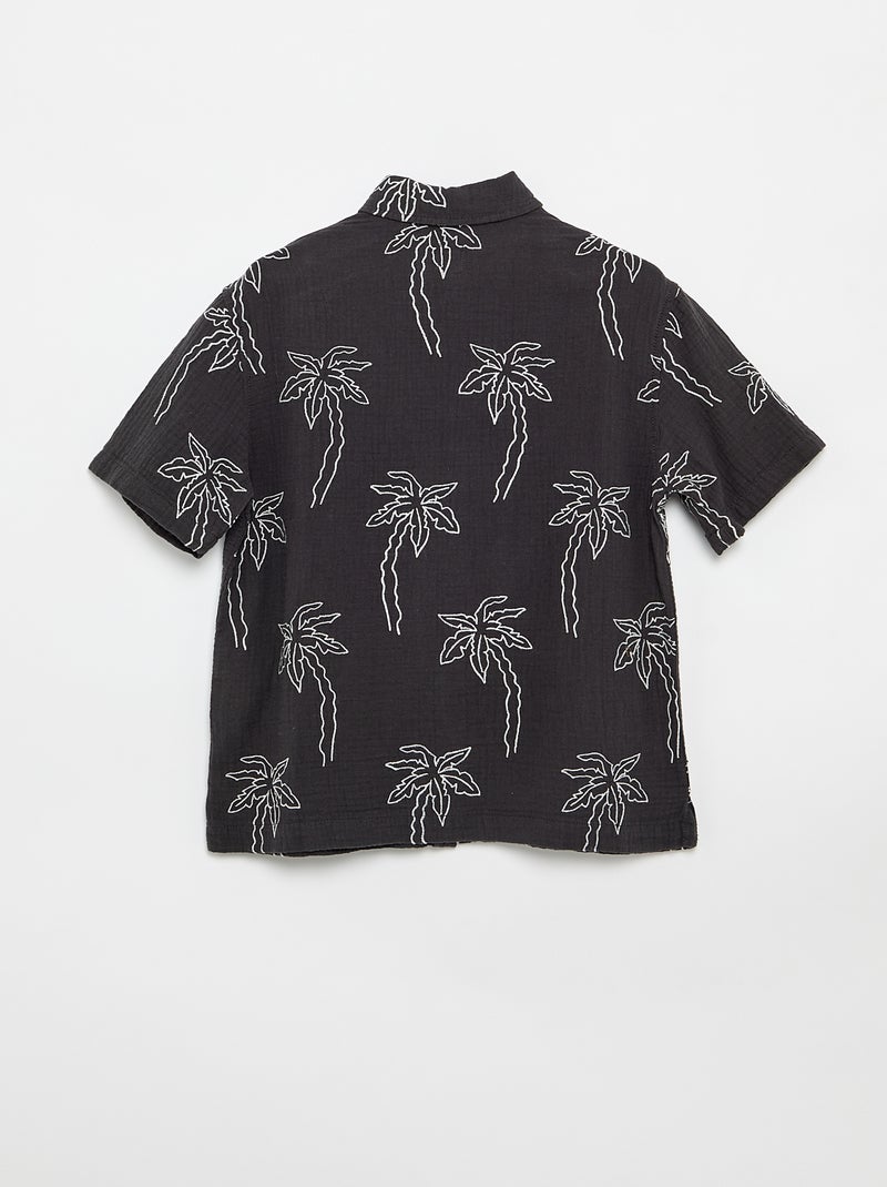 Camisa de manga curta em gaze de algodão Preto - Kiabi