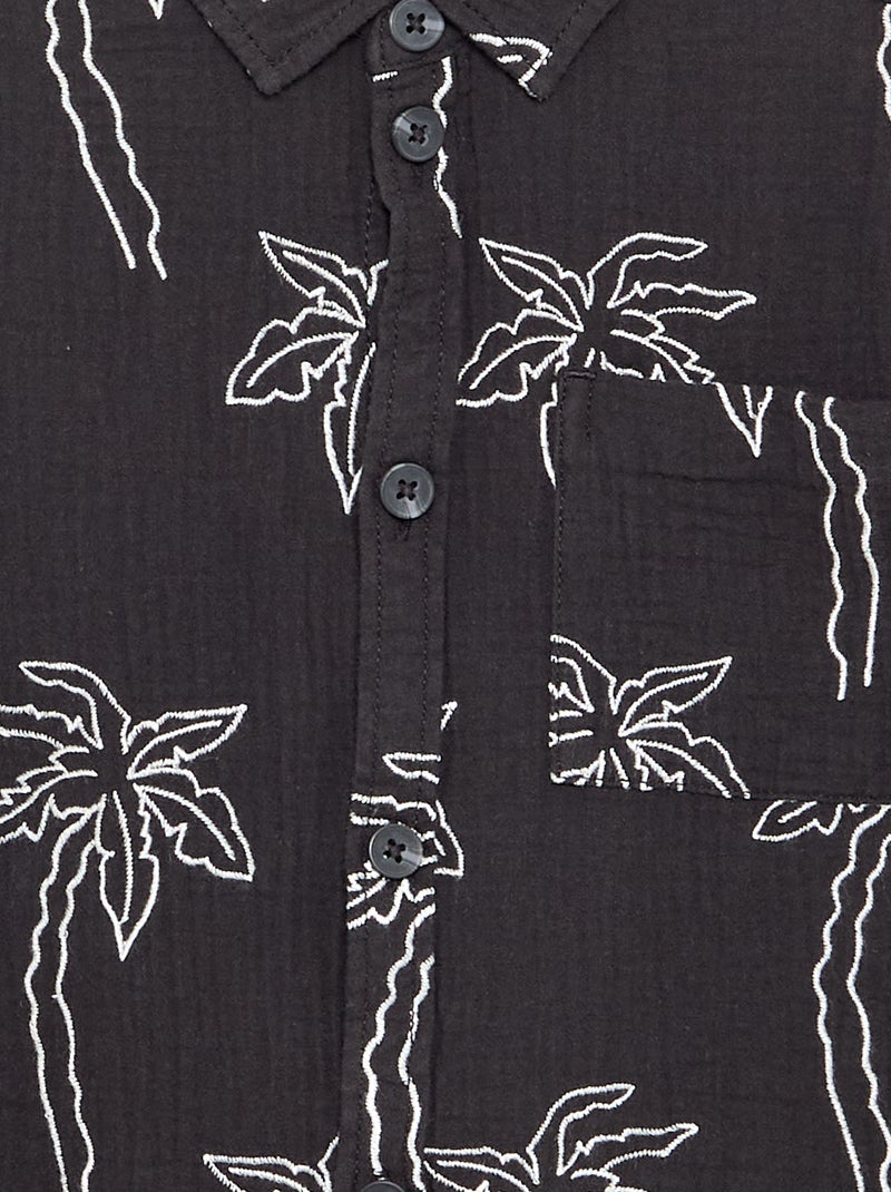 Camisa de manga curta em gaze de algodão Preto - Kiabi