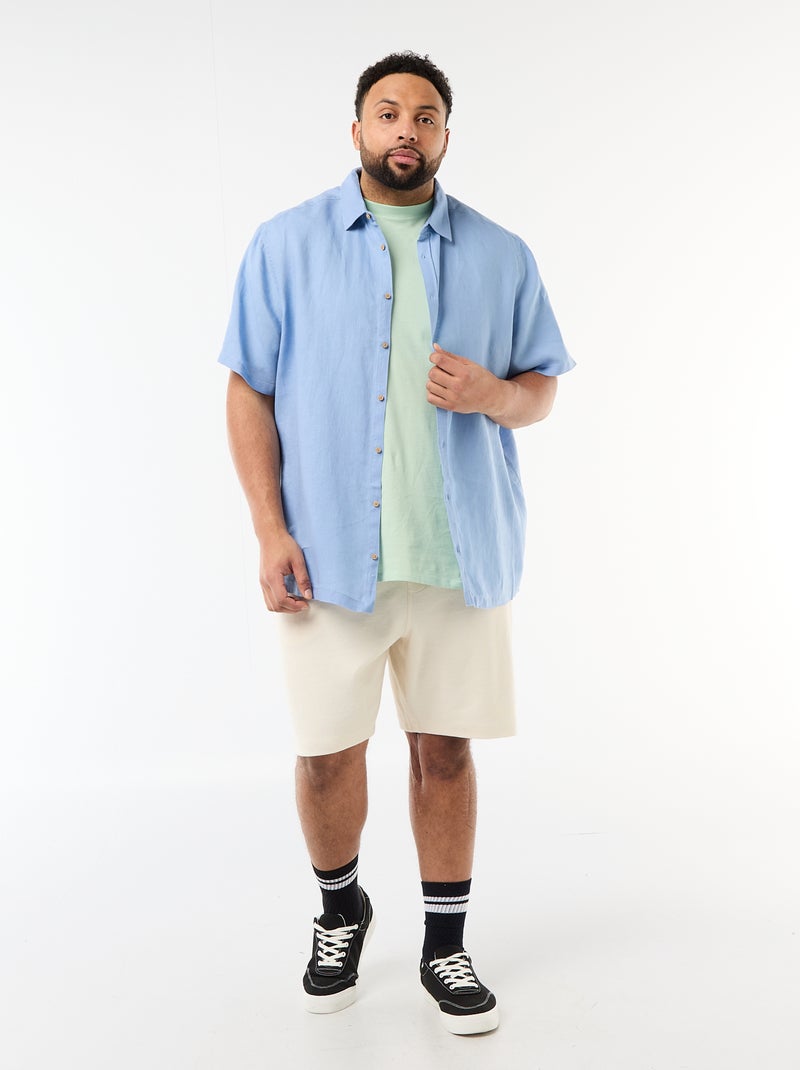 Camisa de manga curta em linho Azul - Kiabi
