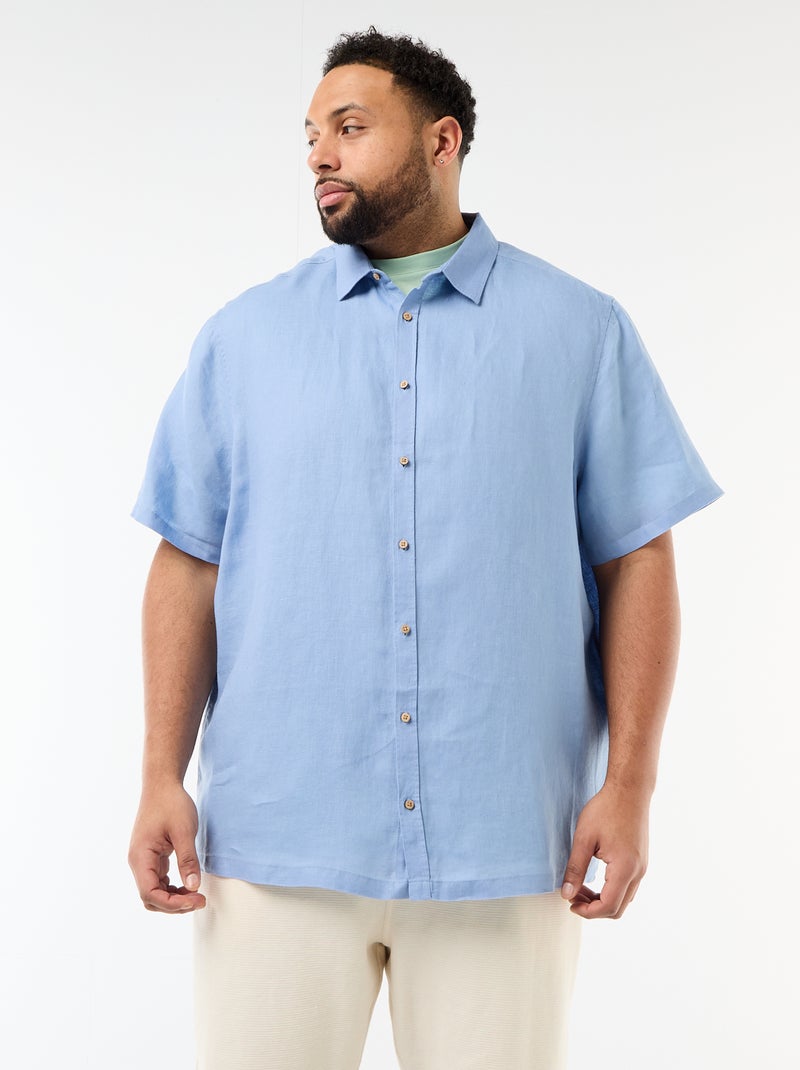 Camisa de manga curta em linho Azul - Kiabi