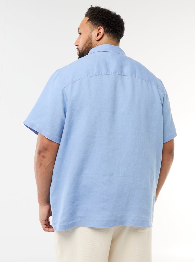 Camisa de manga curta em linho Azul - Kiabi