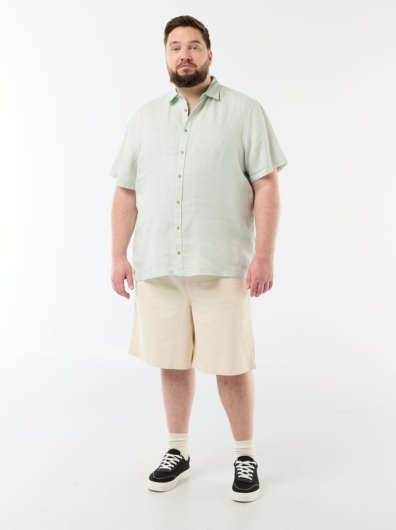 Camisa de manga curta em linho Azul - Kiabi