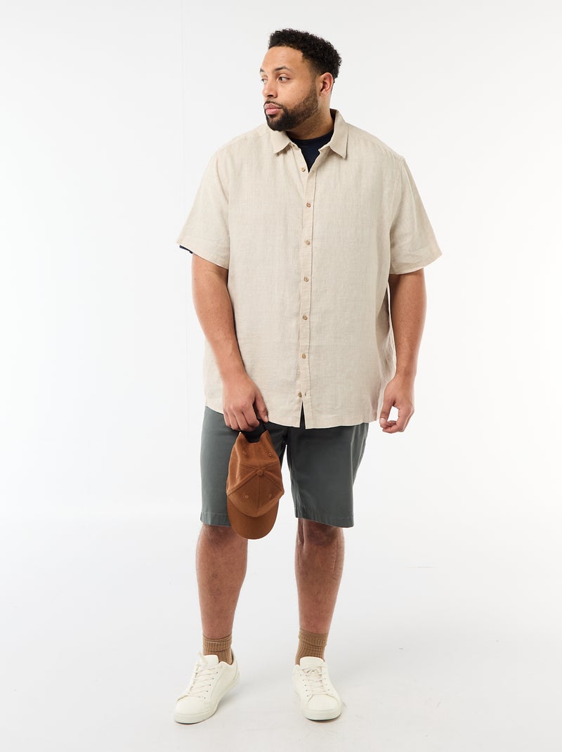 Camisa de manga curta em linho Bege - Kiabi