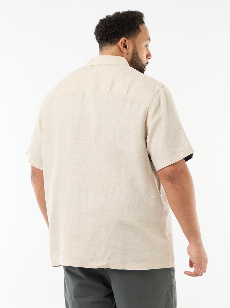 Camisa de manga curta em linho Bege - Kiabi