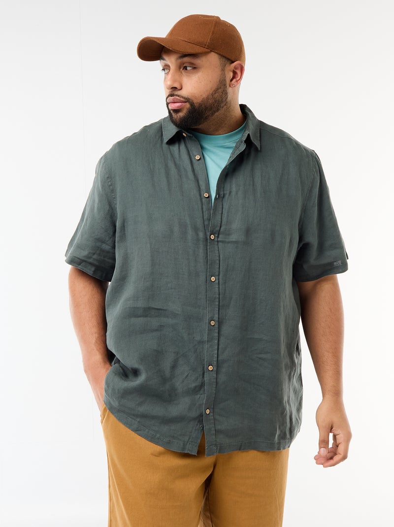 Camisa de manga curta em linho Caqui - Kiabi