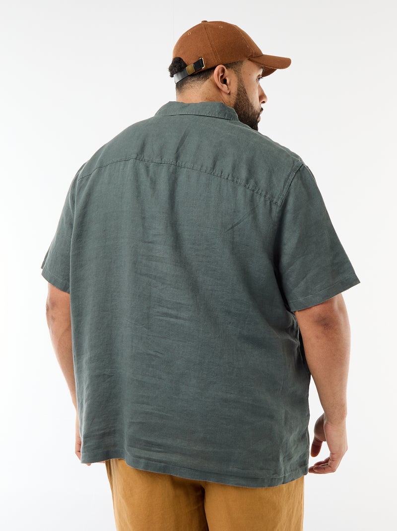 Camisa de manga curta em linho Caqui - Kiabi
