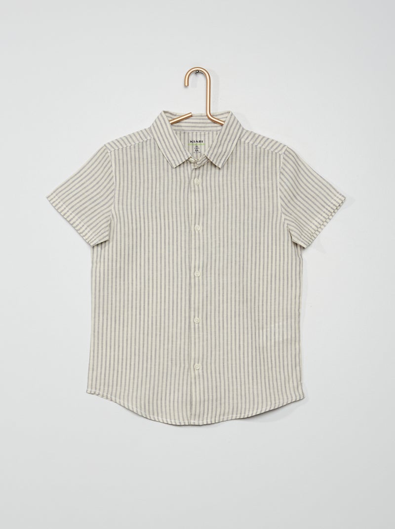 Camisa de manga curta em linho e algodão CINZA - Kiabi