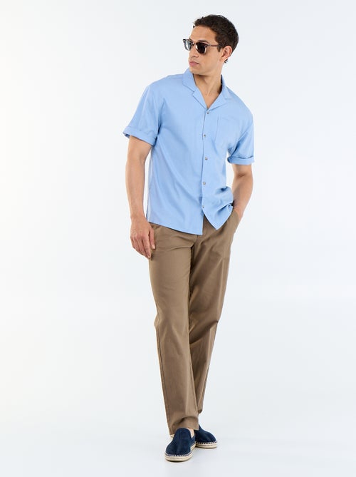 Camisa de manga curta em linho misto com bolso no peito - Kiabi