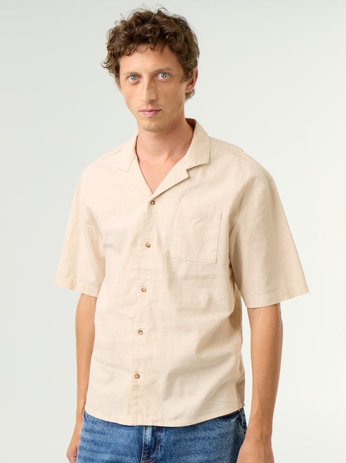Camisa de manga curta em linho misto com bolso no peito - Kiabi Camisa de manga curta em linho misto com bolso no peito - Kiabi