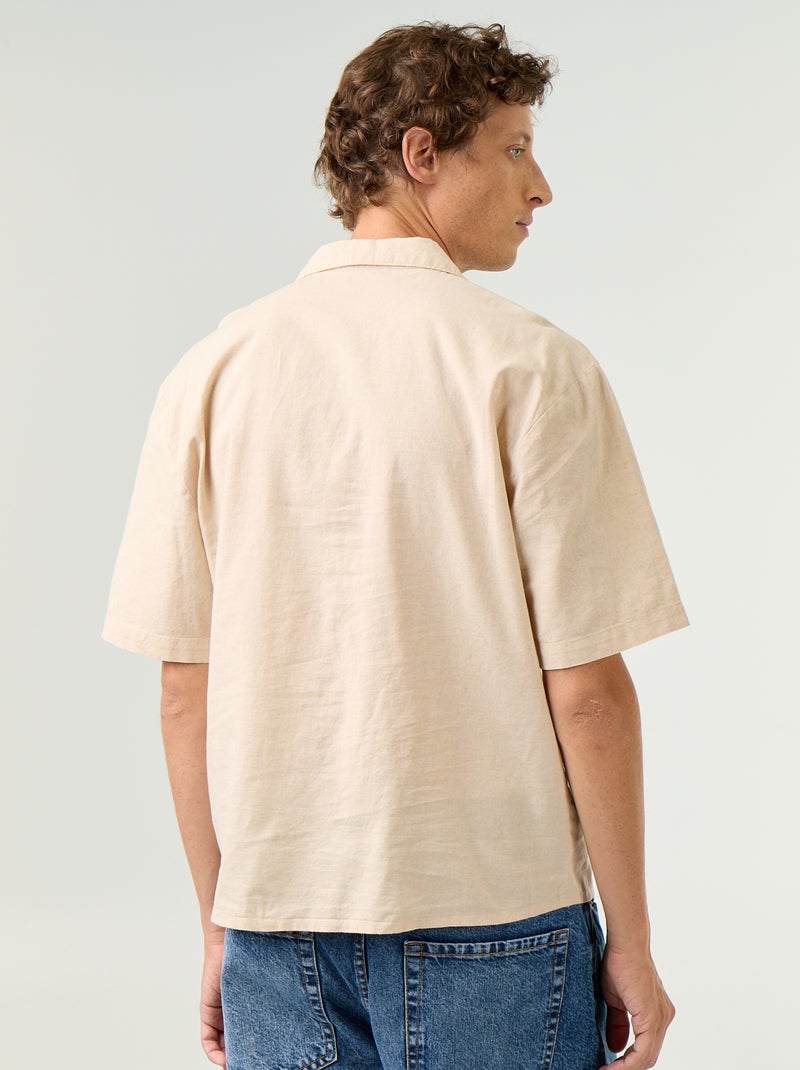 Camisa de manga curta em linho misto com bolso no peito Branco - Kiabi