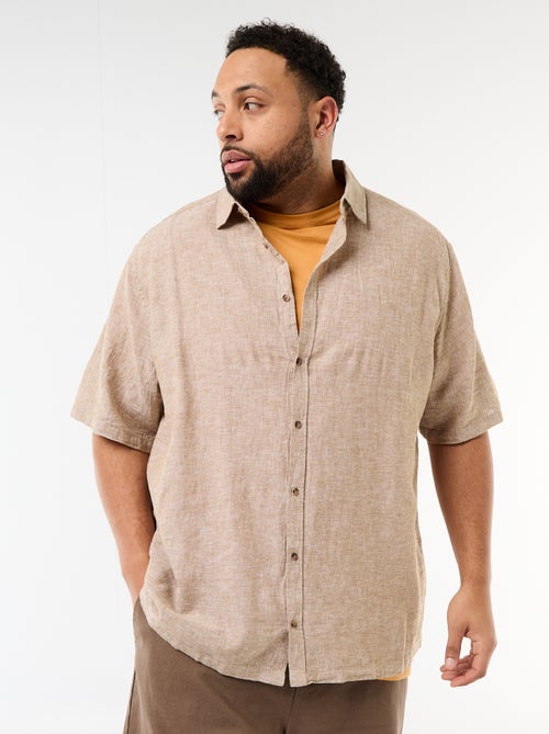 Camisa de manga curta em linho misturado - Kiabi