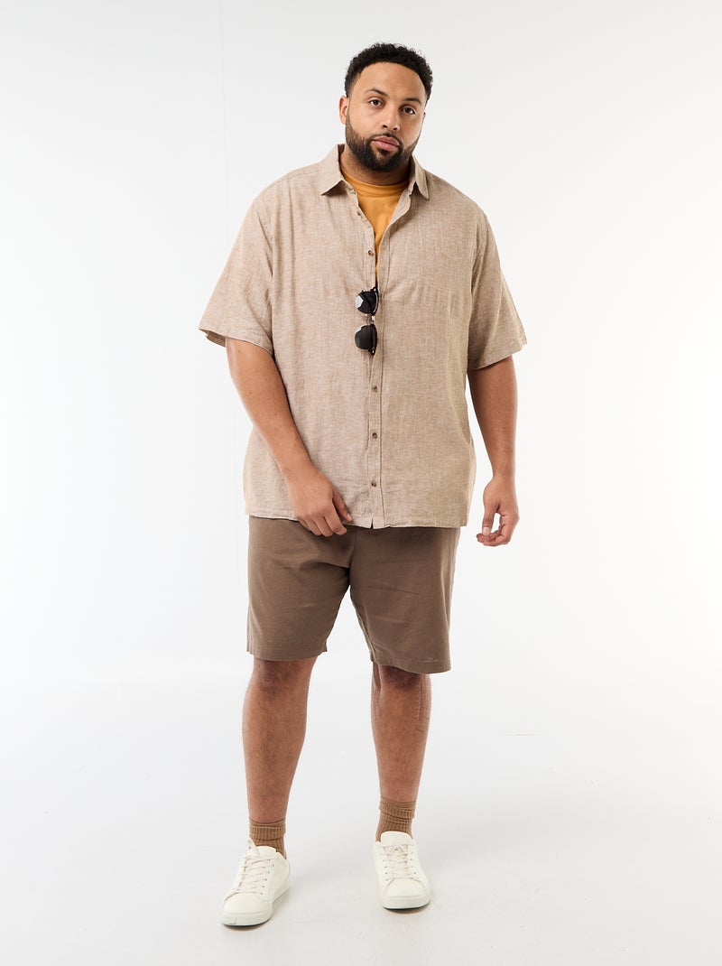 Camisa de manga curta em linho misturado Amarelo - Kiabi