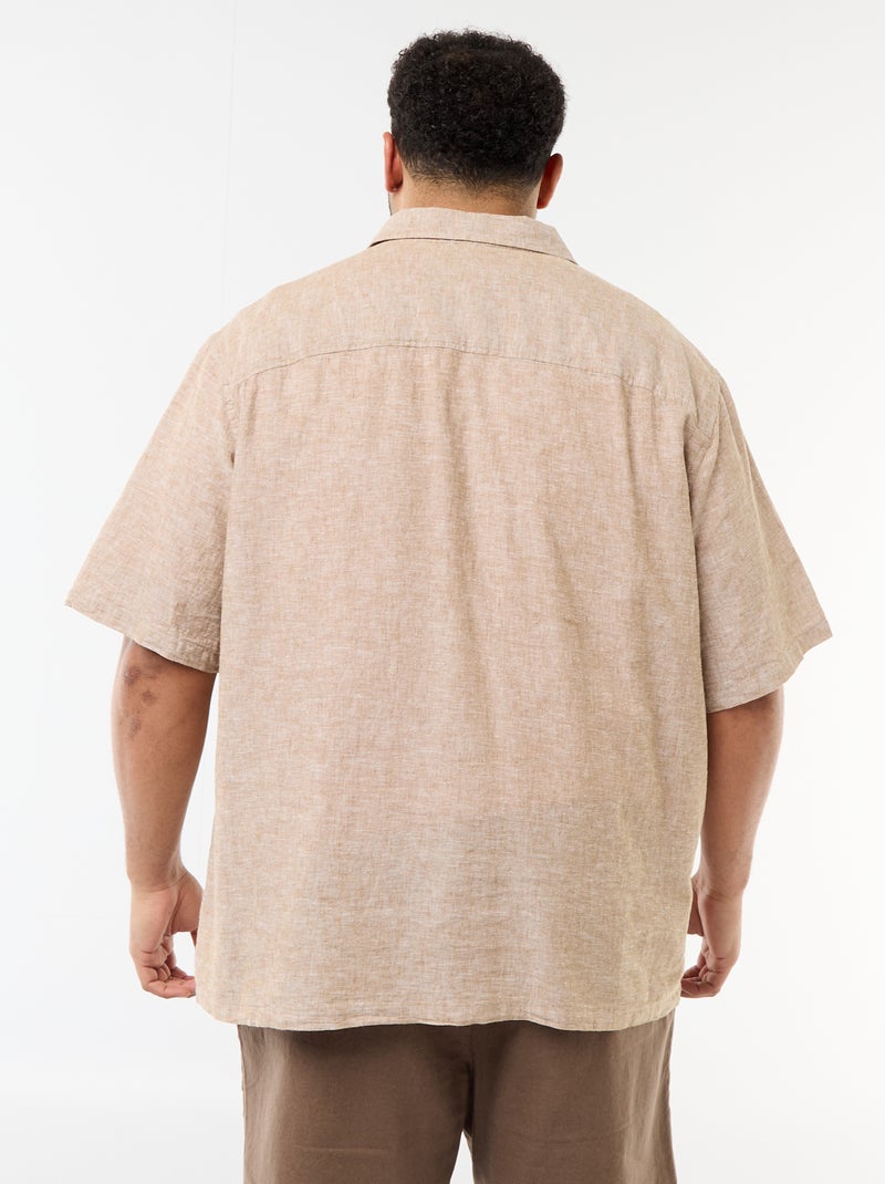 Camisa de manga curta em linho misturado Amarelo - Kiabi