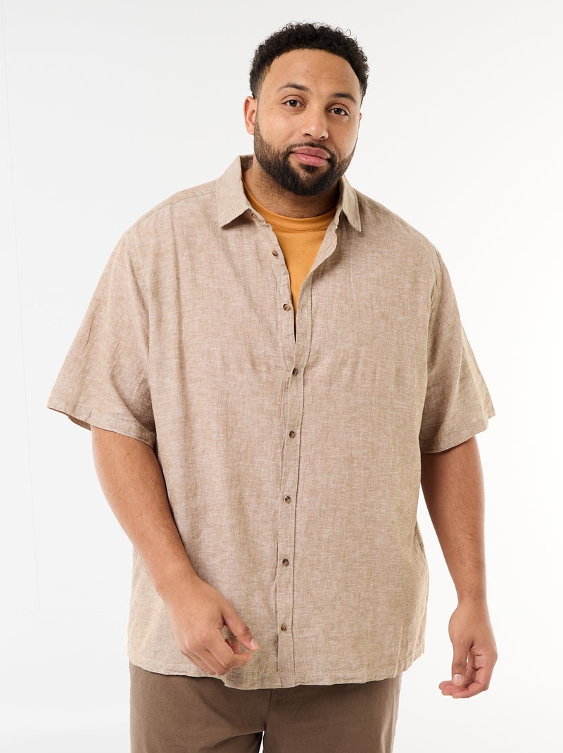 Camisa de manga curta em linho misturado Amarelo - Kiabi