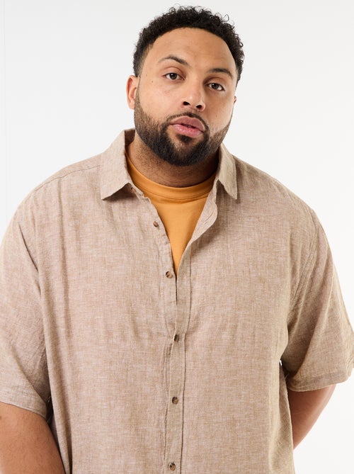 Camisa de manga curta em linho misturado - Kiabi