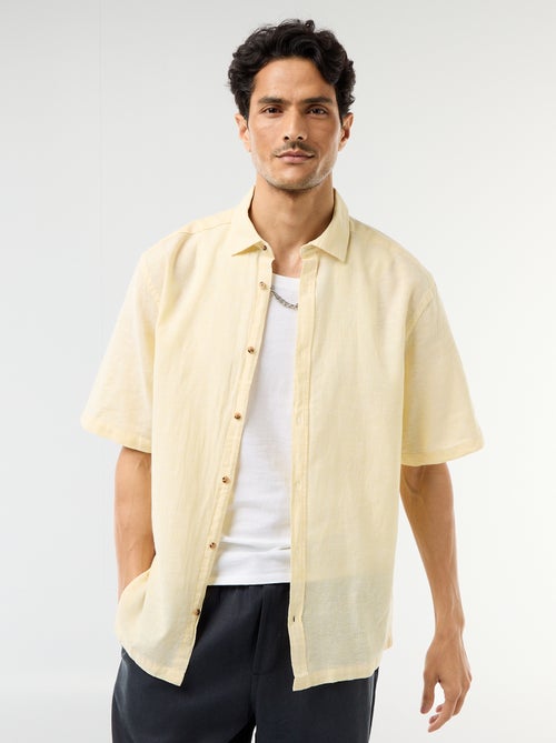 Camisa de manga curta em linho misturado - Kiabi
