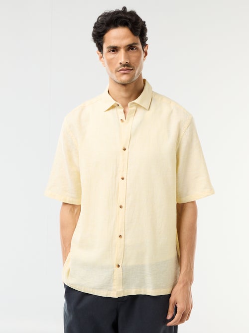 Camisa de manga curta em linho misturado - Kiabi