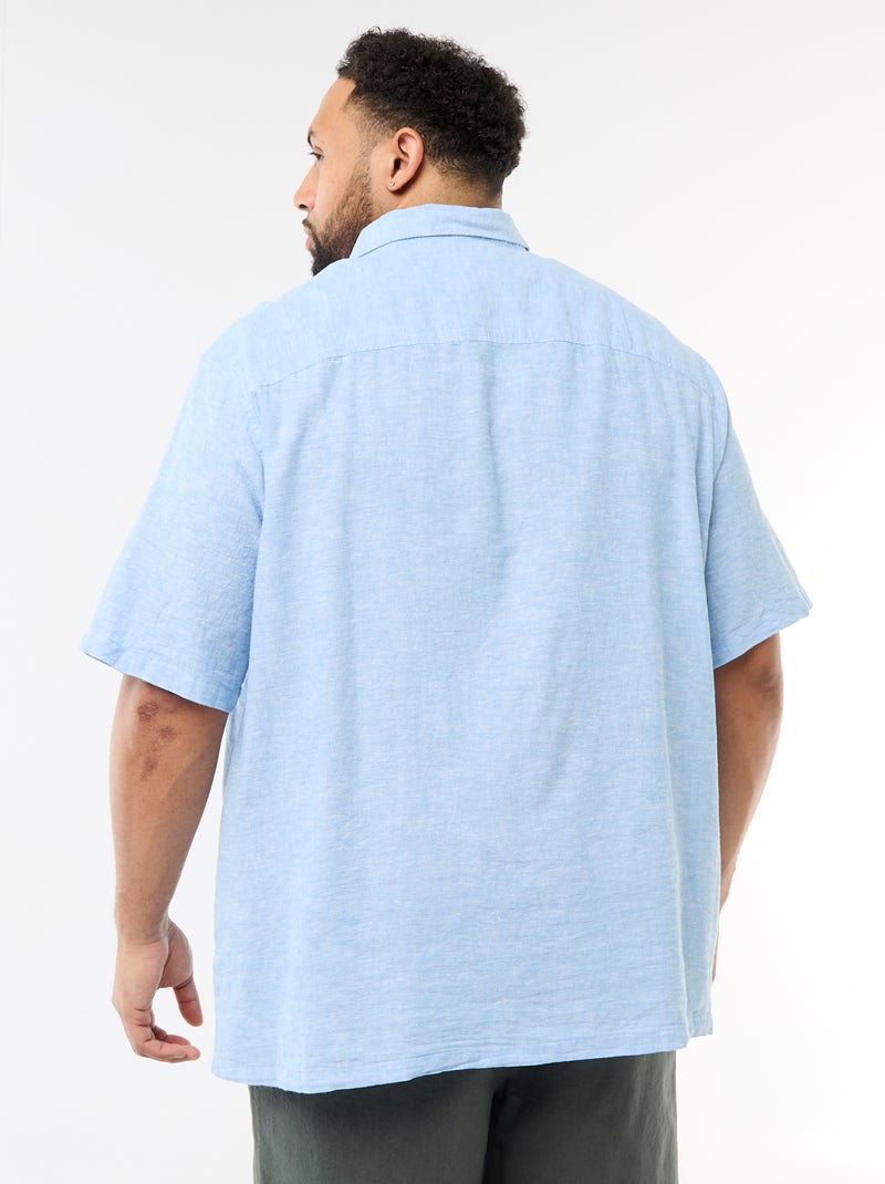 Camisa de manga curta em linho misturado Azul - Kiabi
