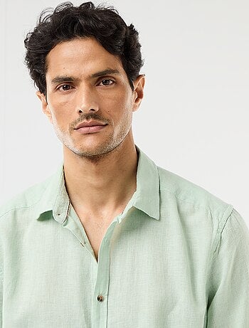 Camisa de manga curta em linho misturado