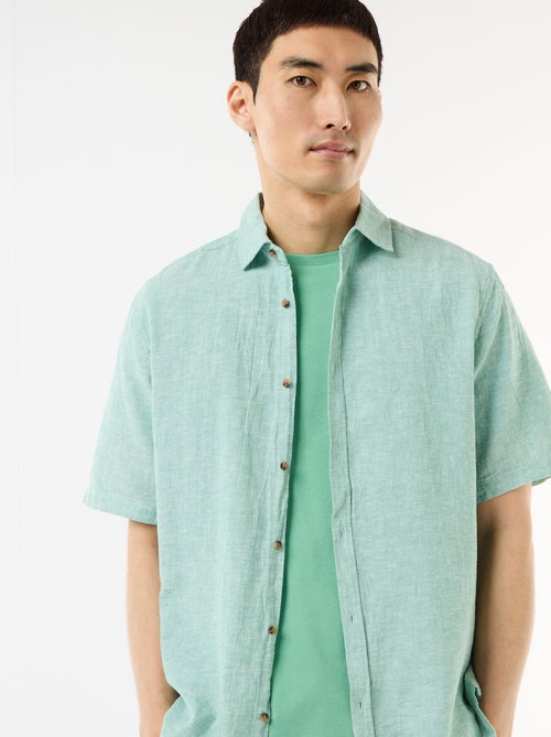 Camisa de manga curta em linho misturado - Kiabi