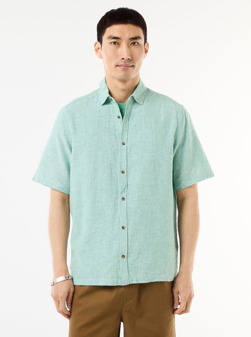 Camisa de manga curta em linho misturado - Kiabi
