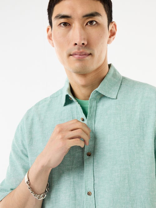 Camisa de manga curta em linho misturado - Kiabi