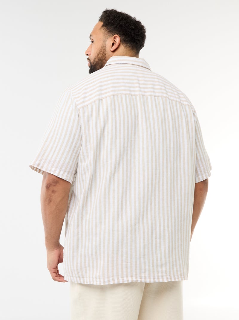 Camisa de manga curta em linho misturado Bege - Kiabi