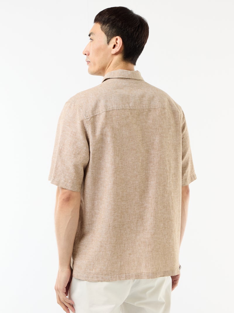 Camisa de manga curta em linho misturado Beige - Kiabi