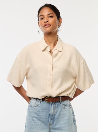 Camisa de manga curta em linho misturado