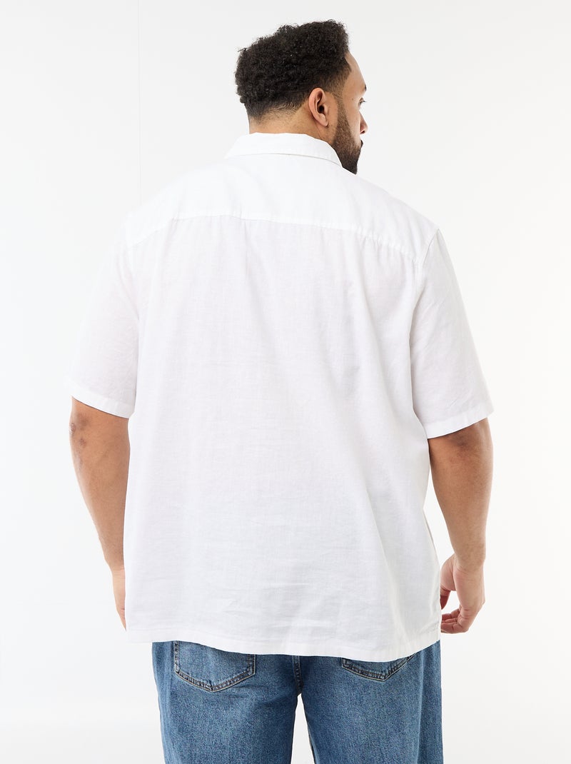 Camisa de manga curta em linho misturado Branco - Kiabi