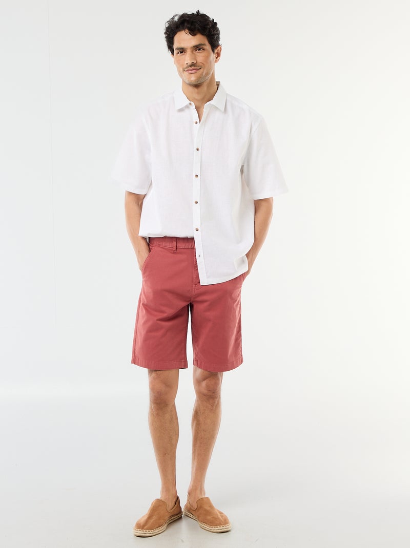 Camisa de manga curta em linho misturado Branco - Kiabi