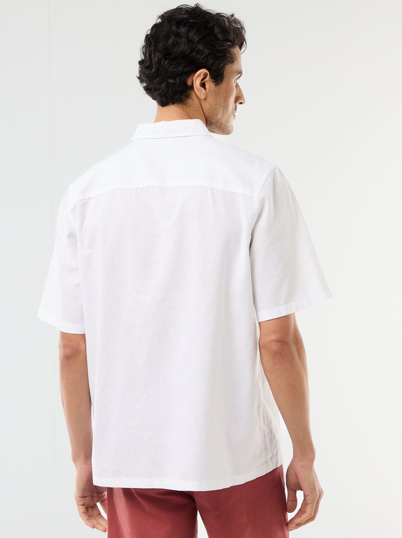 Camisa de manga curta em linho misturado Branco - Kiabi