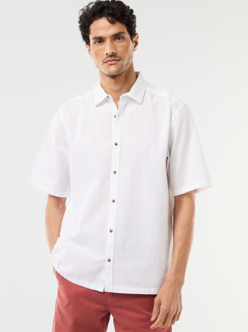 Camisa de manga curta em linho misturado Branco - Kiabi