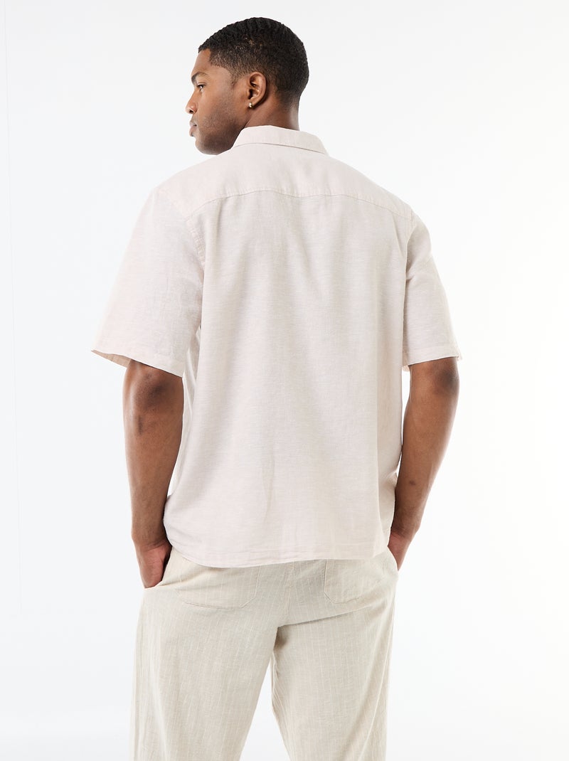 Camisa de manga curta em linho misturado Cru - Kiabi