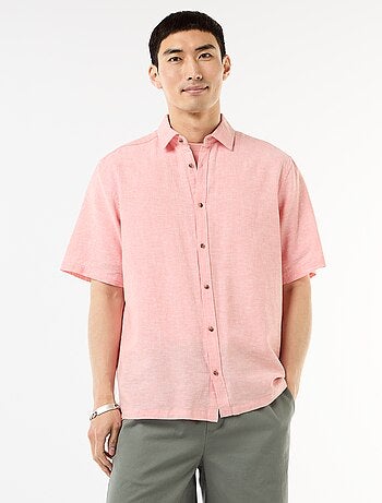 Camisa de manga curta em linho misturado