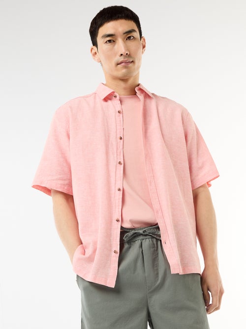 Camisa de manga curta em linho misturado - Kiabi