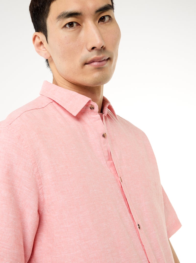 Camisa de manga curta em linho misturado Rosa claro - Kiabi