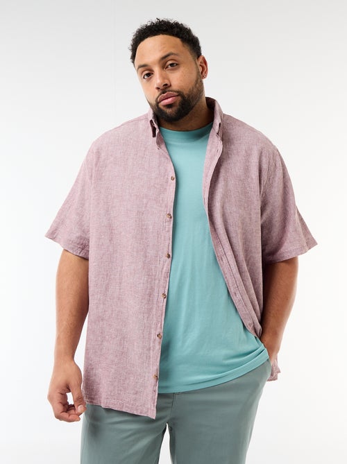 Camisa de manga curta em linho misturado - Kiabi