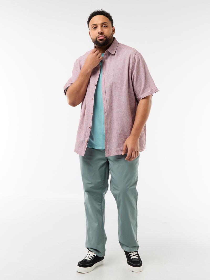 Camisa de manga curta em linho misturado Rosa - Kiabi