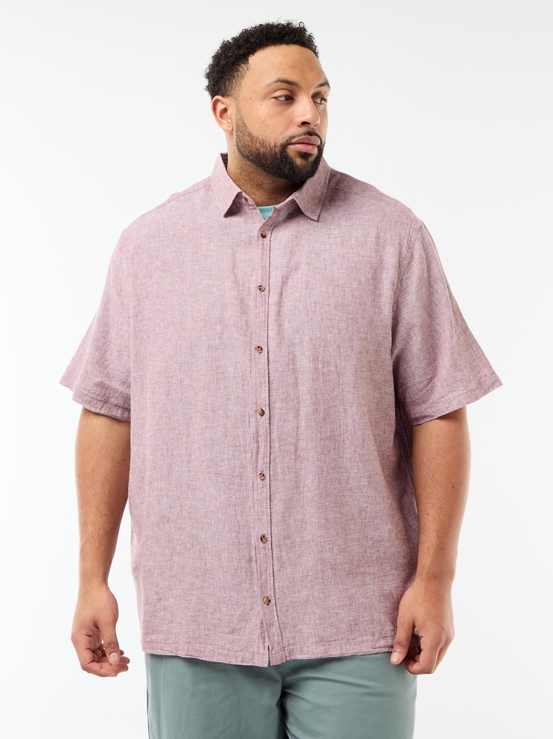 Camisa de manga curta em linho misturado Rosa - Kiabi
