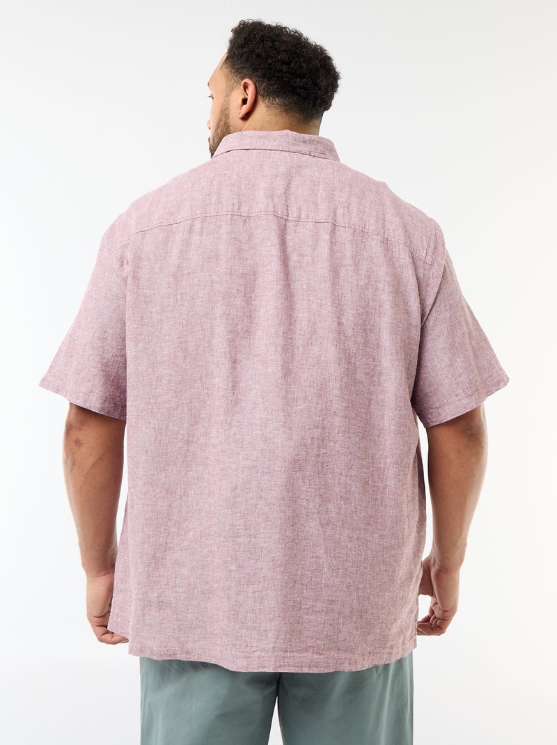 Camisa de manga curta em linho misturado Rosa - Kiabi
